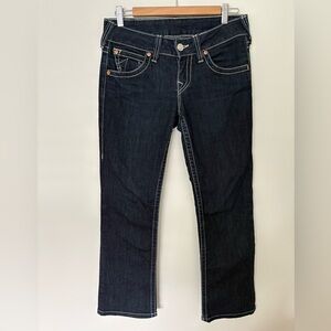 True Religion Dark Indigo Straight Leg Jeans Size 28 Y2K fashion. Rare Find.